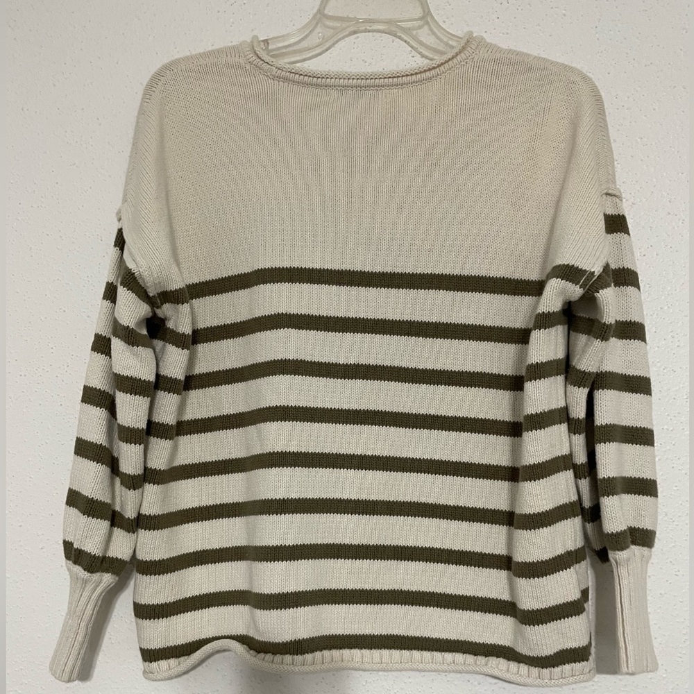 Madewell Conway Pullover Sweater Cream With Green Stripes Size XS - Picture 5 of 13